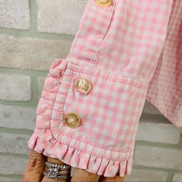 Vineyard Vines Pink Gingham Ruffle Front Long Sleeve Button Down Shirt Size 8 - Picture 8 of 8